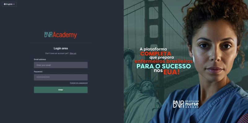 Tela de login da plataforma BNA Academy